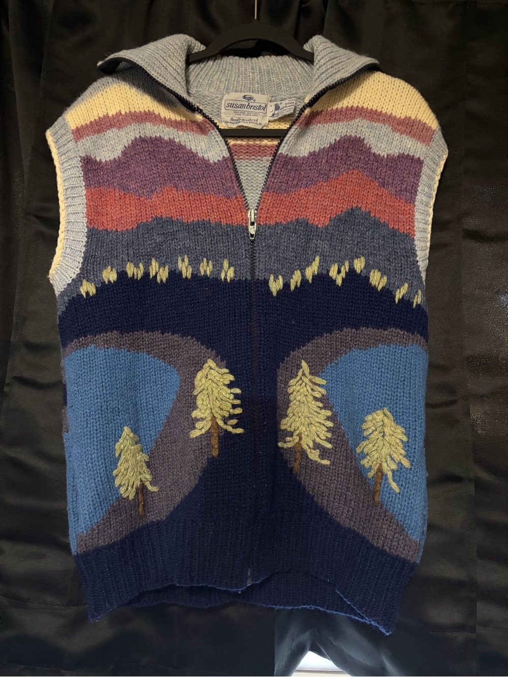 Vintage Susan Bristol Hand Knit 100% Shetland Wool Sweater Vest 1986 Women Large